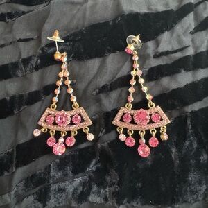 Elegant Pink and Gold Chandelier Earrings